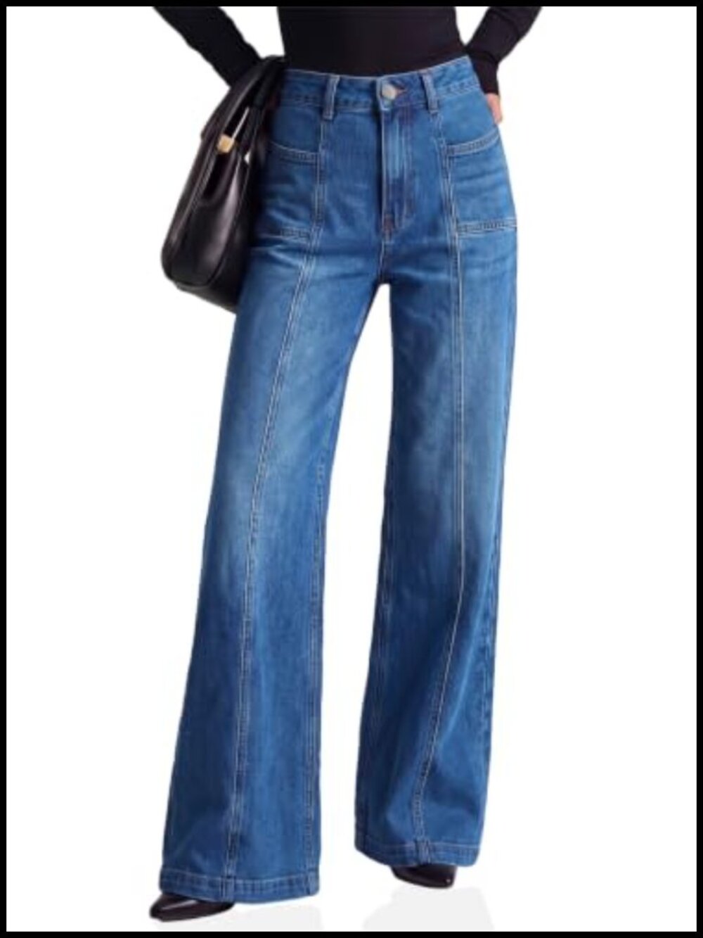 Womens High Waisted Flare Jeans Baggy Bell Bottom Wide Leg Denim Pants